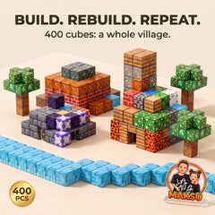 400 cubos magnéticos pixelados convertidos en una aldea entera con río — 9