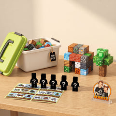 Cubo de almacenaje con 100 cubos magnéticos pixelados: casita y árbol, 5 minifiguras sorpresa y hoja de ideas — 2