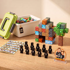 Cubo de almacenaje con 200 cubos magnéticos pixelados: casa y árbol, 10 minifiguras sorpresa y hoja de ideas — 4