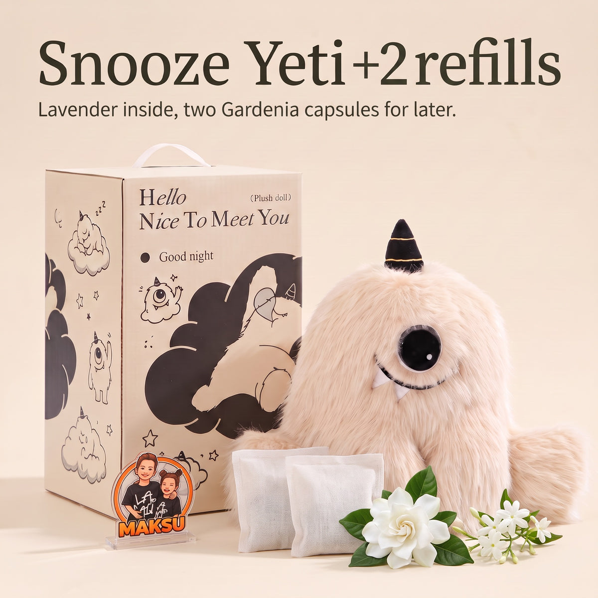 Snooze Yeti مع كبسولتي تعبئة بعطر الغاردينيا
