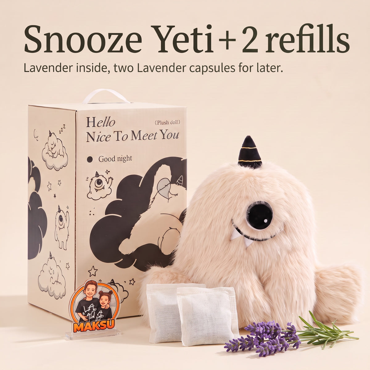 Snooze Yeti مع كبسولتي تعبئة بعطر اللافندر