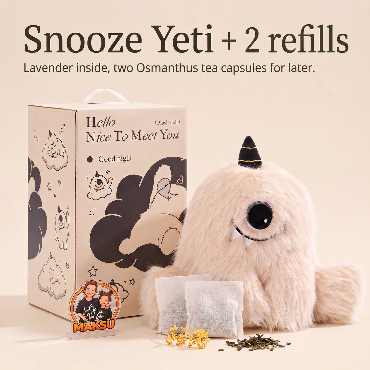 Snooze Yeti مع كبسولتي تعبئة بعطر شاي الأوسمانثوس