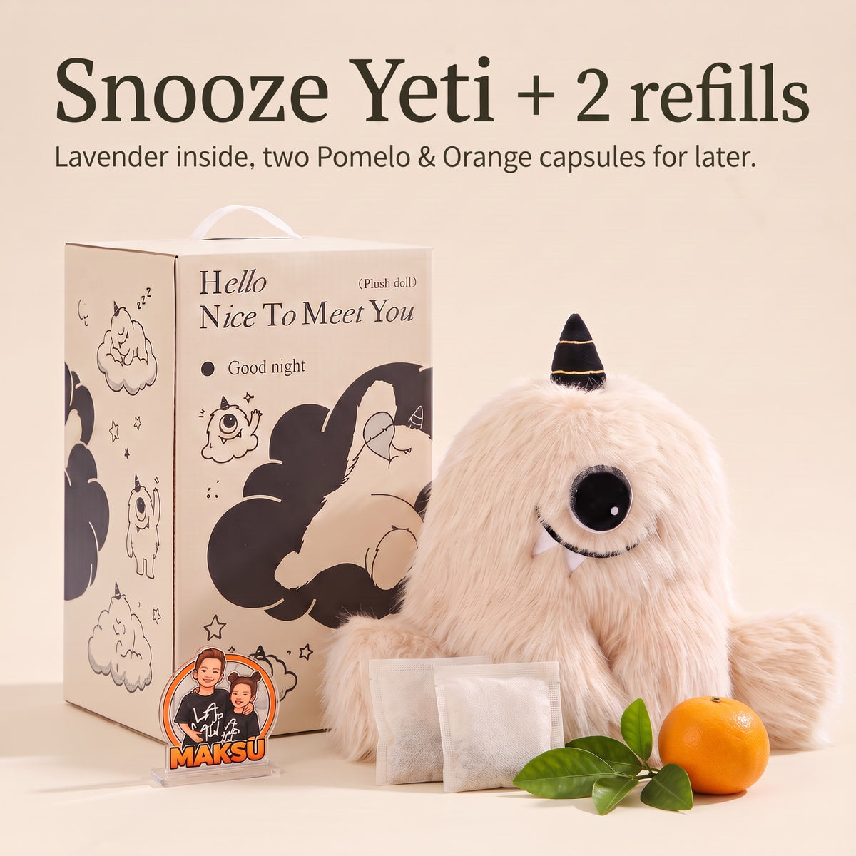 Snooze Yeti مع كبسولتي تعبئة بعطر البوملي والبرتقال