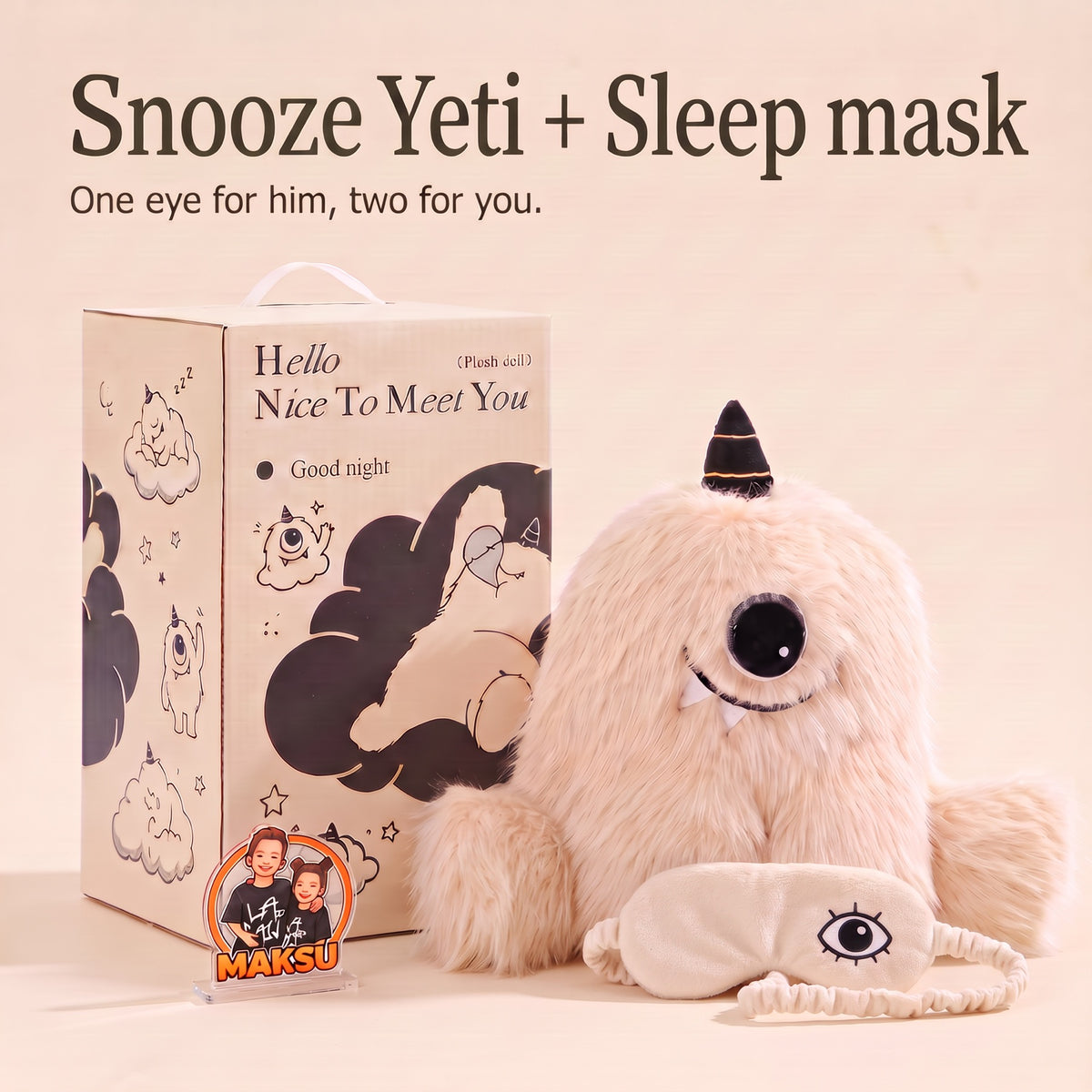 Snooze Yeti مع قناع النوم المطابق بعين واحدة وعلبة الهدية